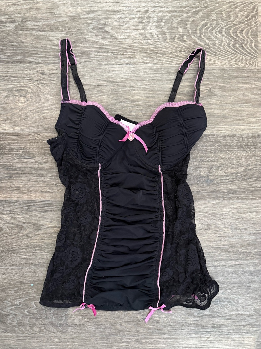 Y2K Black & Pink Playboy Lace Chemise Nightwear - Women Intimates